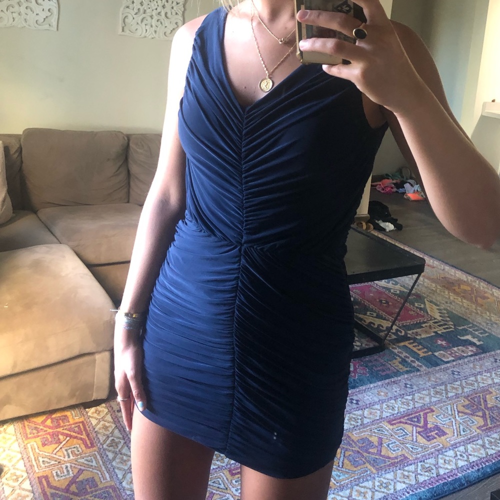 Blue cinched bodycon dress